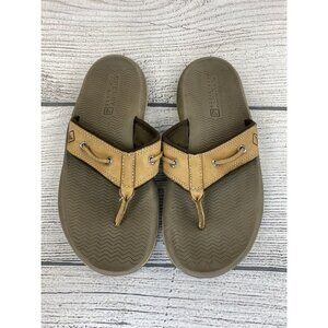 Sperry Top Sider Leather Flip Flops Women Size 7 Slip On Thong Sandals - Tan